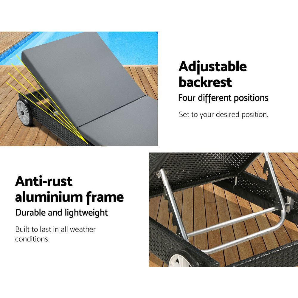 Toorak Deluxe Sun Lounge with Wheel - Black